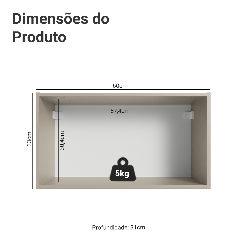 Armário Aéreo 60 cm 1 Porta Basculante Crema Nice Madesa