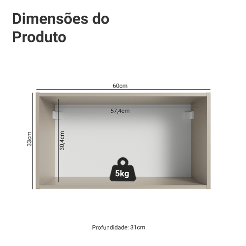 Armário Aéreo 60 cm 1 Porta Basculante Crema Nice Madesa