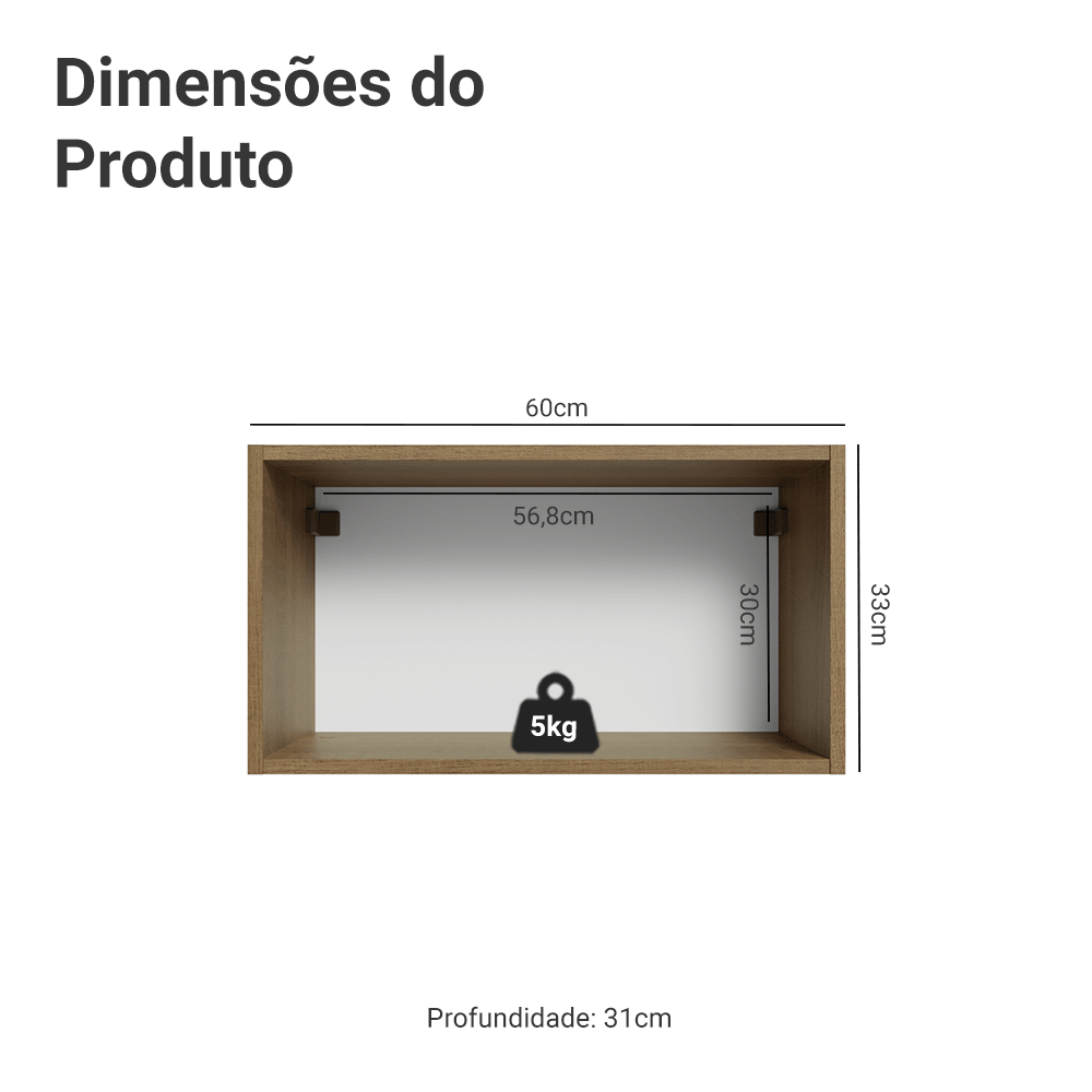 Armário Aéreo Madesa Lux 60 cm 1 Porta Basculante Rustic/Cinza