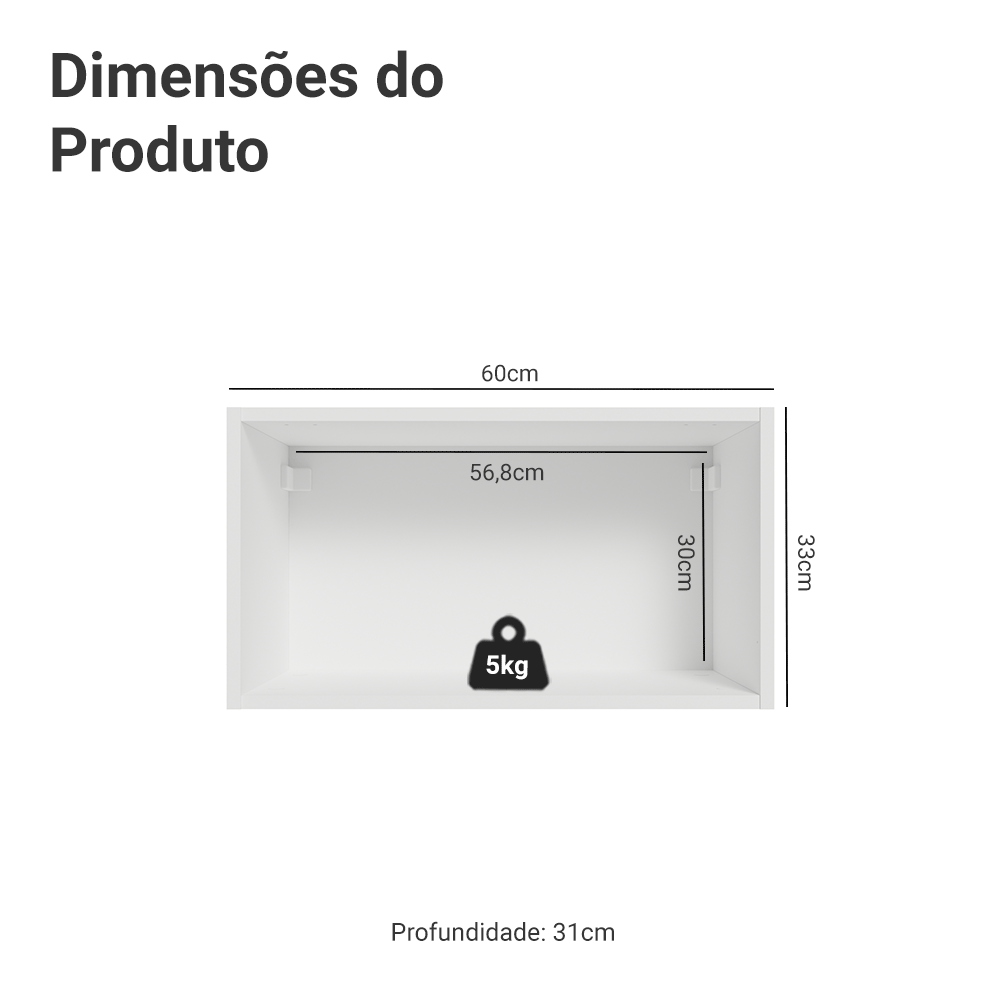 Armário Aéreo Madesa Lux 60 cm 1 Porta Basculante Branco/Cinza