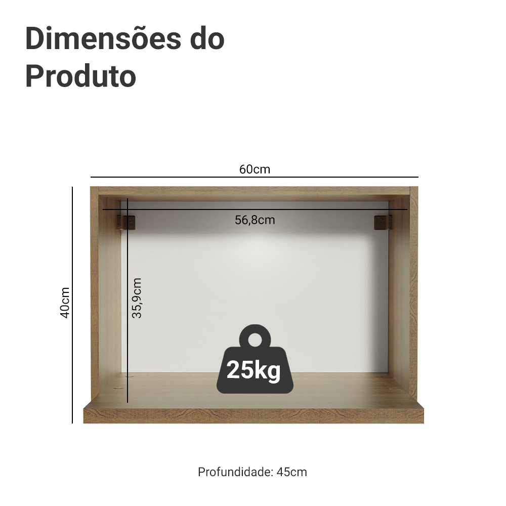 Armário Aéreo 60 cm Nicho para Microondas e Forno Elétrico Rustic Madesa