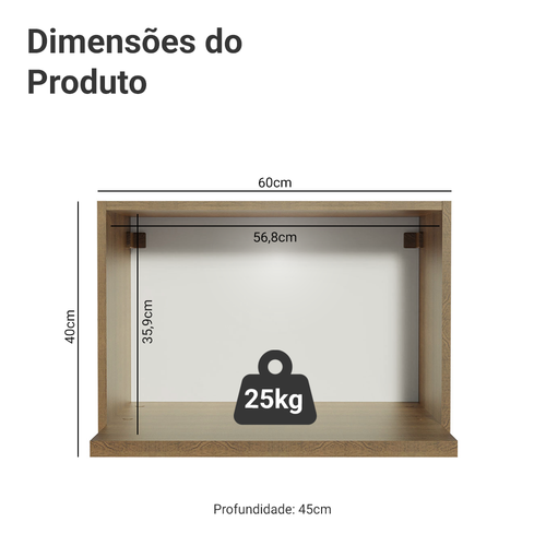 Armário Aéreo 60 cm Nicho para Microondas e Forno Elétrico Rustic Madesa