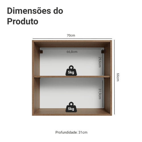 Armário Aéreo 70 cm 2 Portas Rustic/Branco Vik Madesa