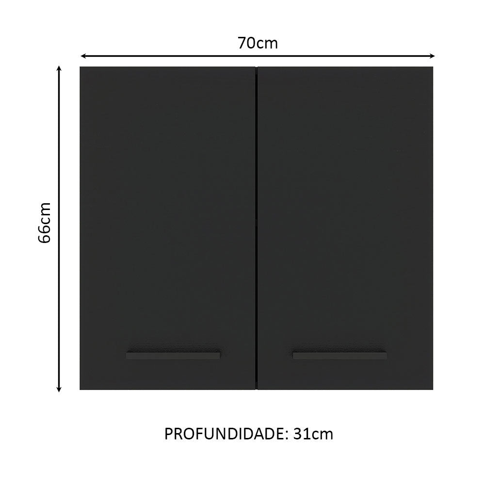 Armário Aéreo Madesa Agata 70 cm 2 Portas Branco/Preto