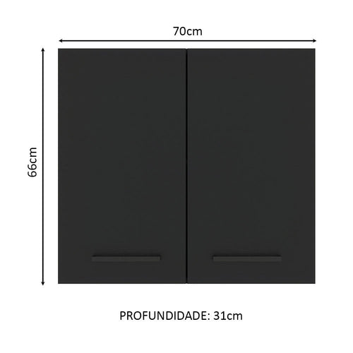 Armário Aéreo Madesa Agata 70 cm 2 Portas Branco/Preto