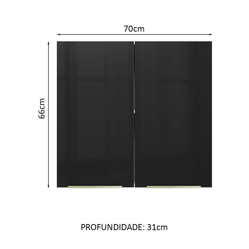 Armário Aéreo 70 cm 2 Portas Branco/Preto Lux Madesa