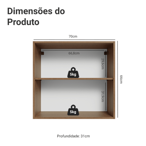 Armário Aéreo 70 cm 2 Portas Rustic/Crema Vik Madesa