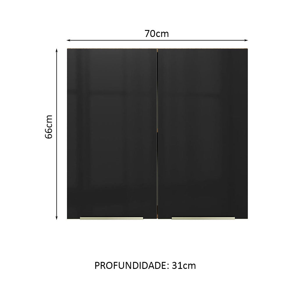 Armário Aéreo 70 cm 2 Portas Rustic/Preto Lux Madesa
