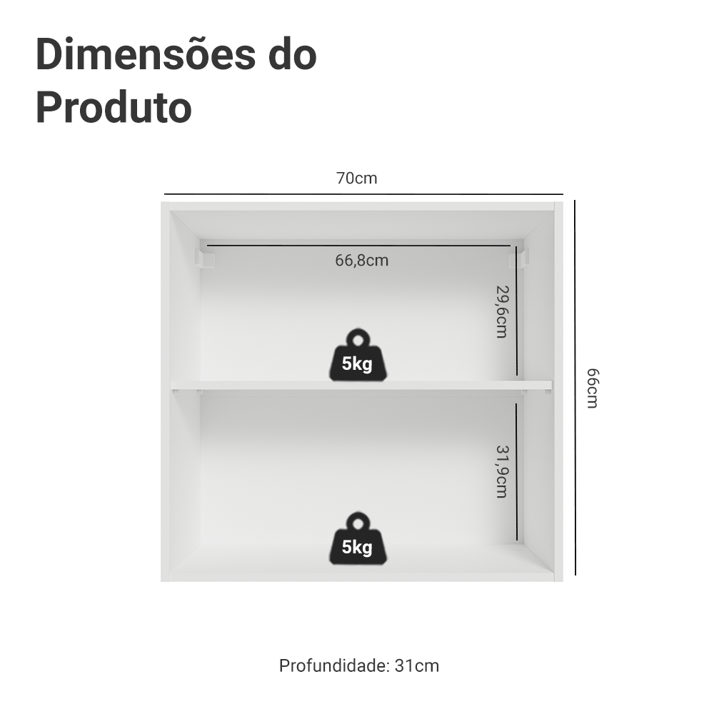 Armário Aéreo 70 cm 2 Portas Branco/Cinza Lux Madesa