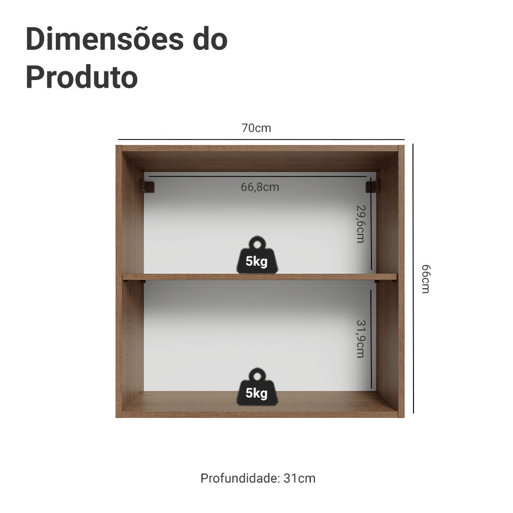 Armário Aéreo 70 cm 2 Portas Rustic/Cinza Vik Madesa