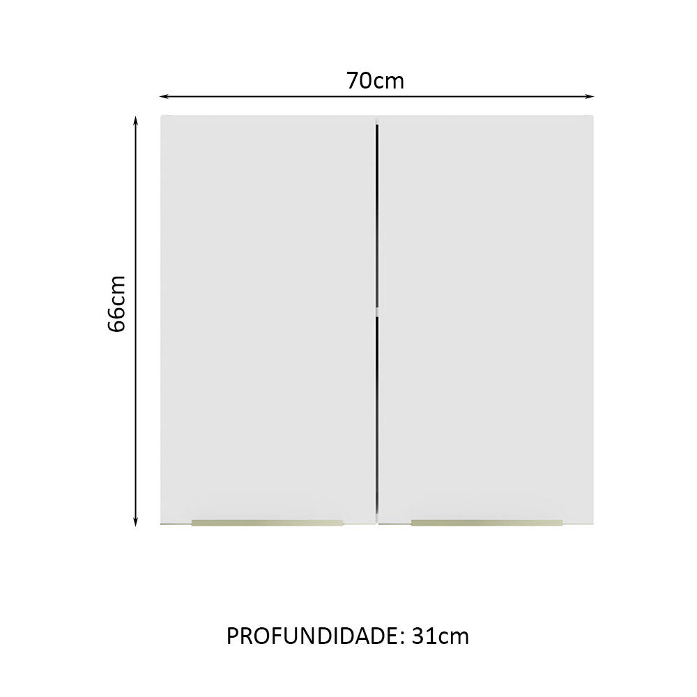 Armário Aéreo 70 cm 2 Portas Branco/Branco Veludo Lux Madesa