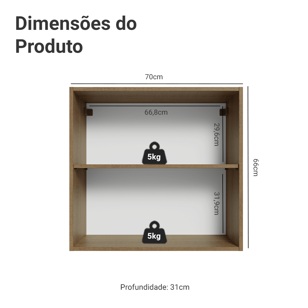 Armário Aéreo 70 cm 2 Portas Rustic/Branco Veludo Lux Madesa