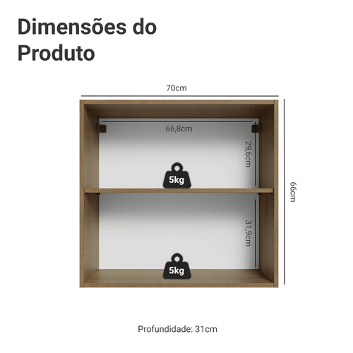 Armário Aéreo 70 cm 2 Portas Rustic/Branco Veludo Lux Madesa