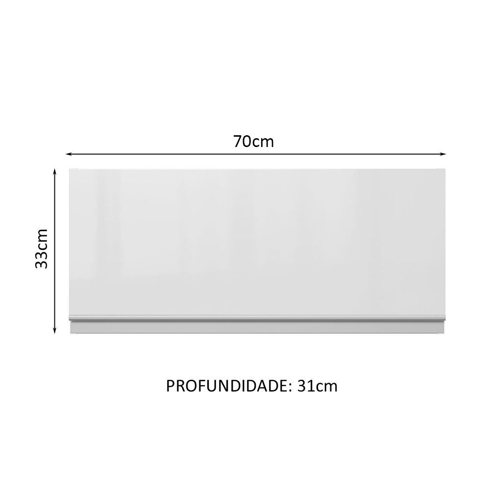 Armário Aéreo 100% MDF 70 cm 1 Porta Basculante Frente Branco Brilho Acordes Madesa