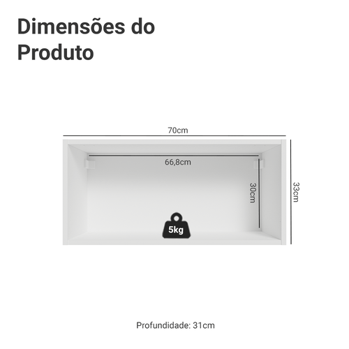 Armário Aéreo 70 cm 1 Porta Branco/Preto Lux Madesa