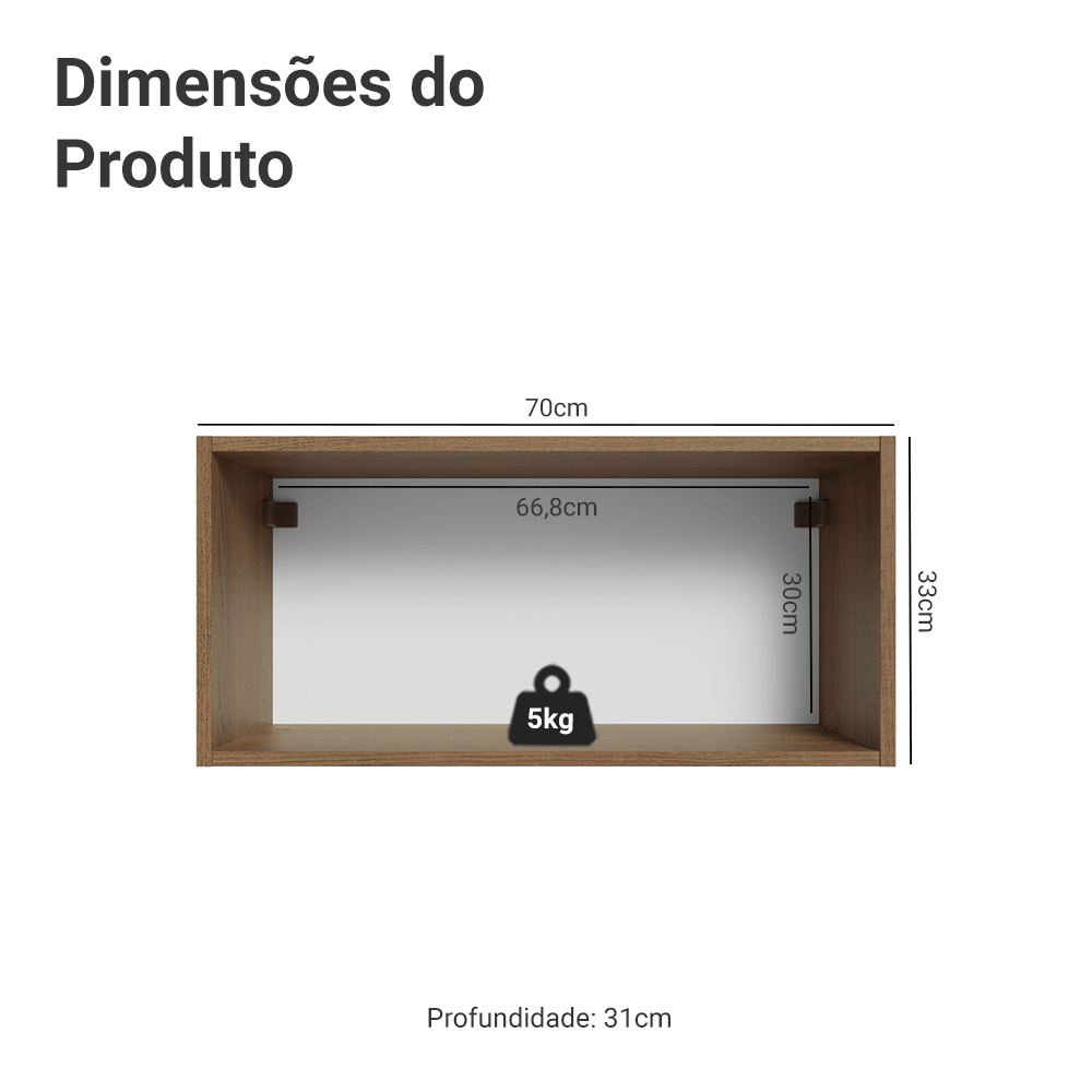 Armário Aéreo 70 cm 1 Porta Basculante Rustic/Crema Vik Madesa