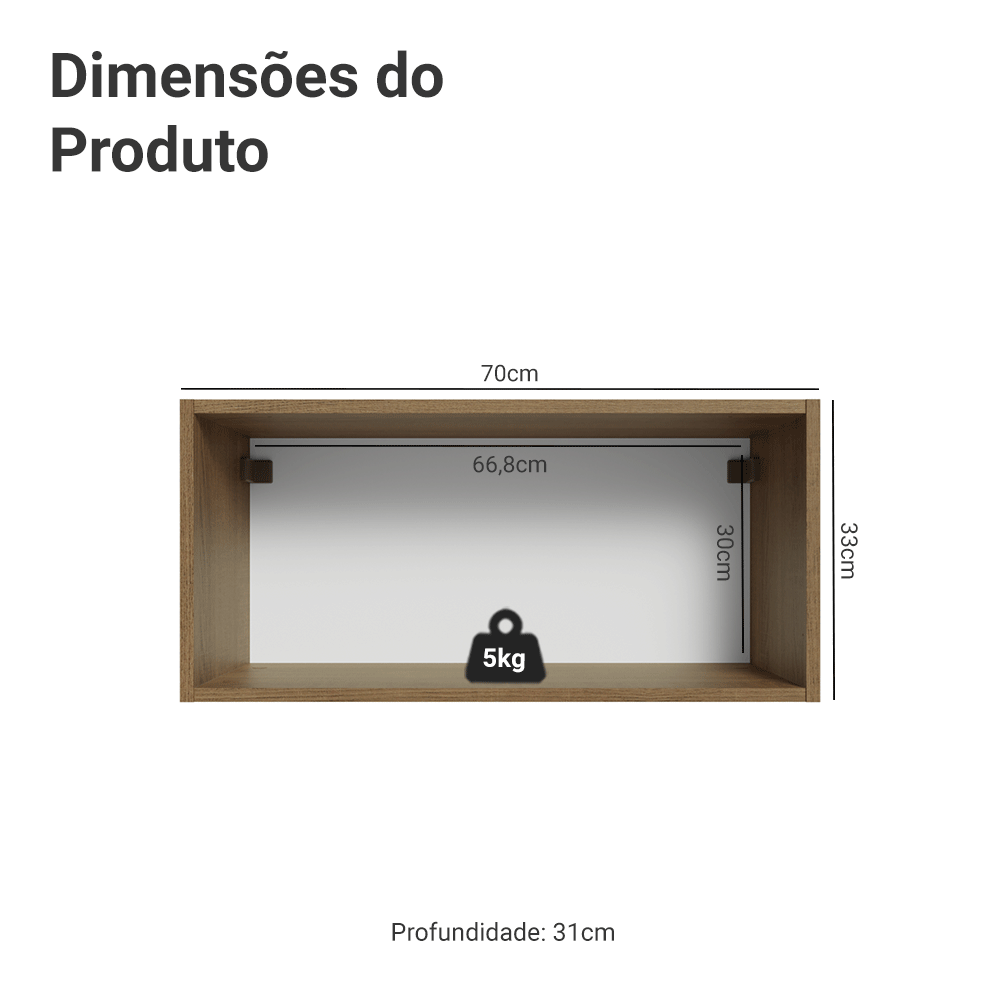 Armário Aéreo 70 cm 1 Porta Rustic/Preto Lux Madesa