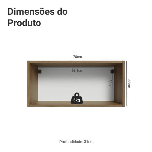 Armário Aéreo 70 cm 1 Porta Rustic/Preto Lux Madesa