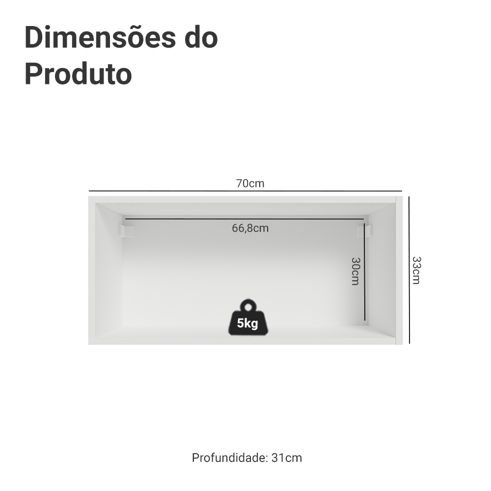 Armário Aéreo 70 cm 1 Porta Branco/Cinza Lux Madesa