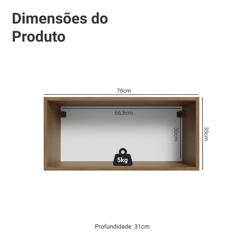 Armário Aéreo 70 cm 1 Porta Basculante Rustic/Verde Vik Madesa