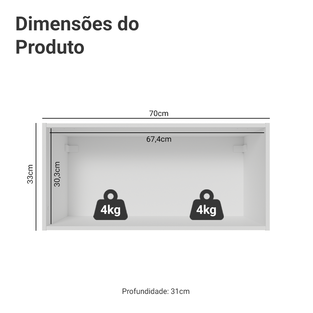 Armário Aéreo de Cozinha com 1 Porta Basculante 120 cm Branco Pieta Madesa