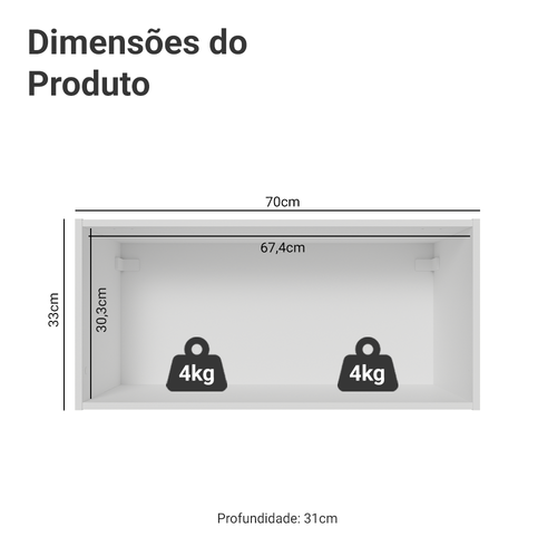 Armário Aéreo de Cozinha com 1 Porta Basculante 70 cm Branco Pieta Madesa