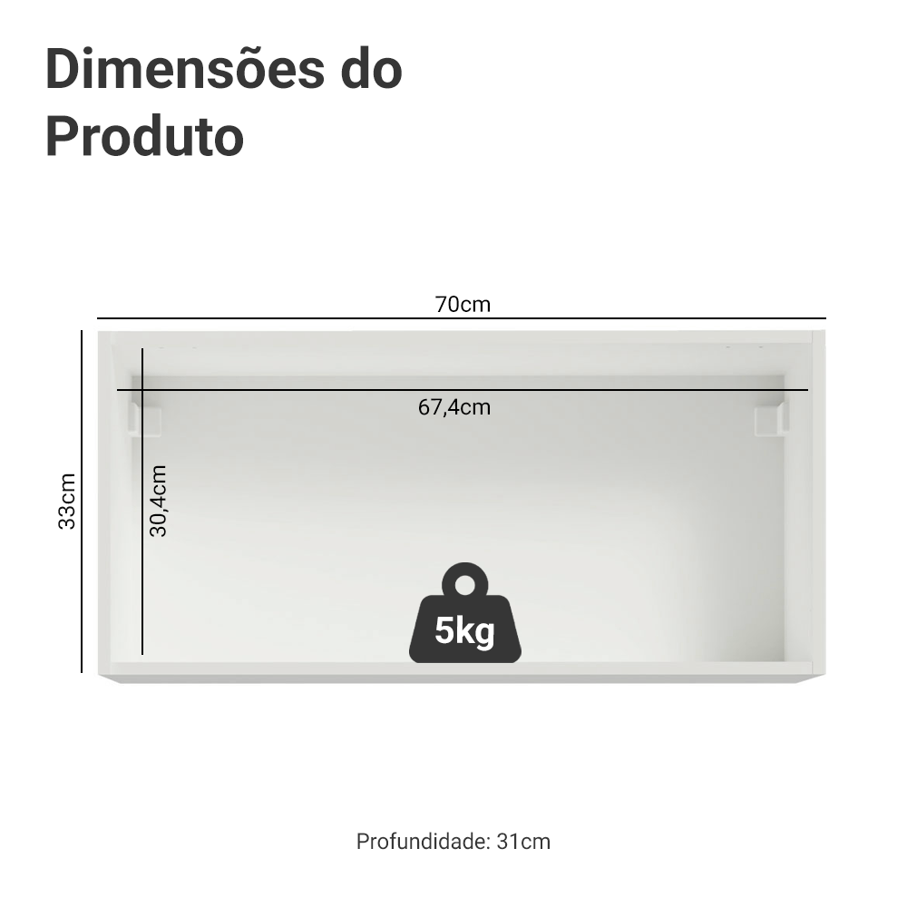 Armário Aéreo Madesa Reims 70 cm 1 Porta Branco