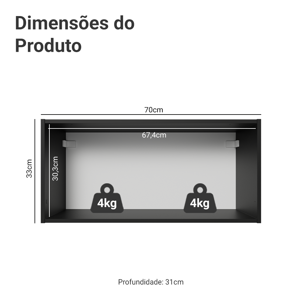 Armário Aéreo de Cozinha com 1 Porta Basculante 120 cm Preto Pieta Madesa