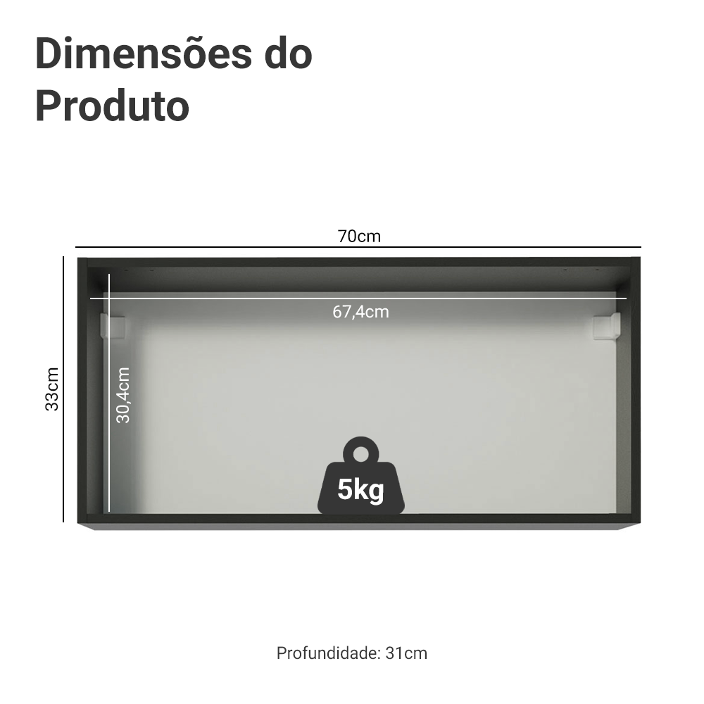 Armário Aéreo Madesa Reims 70 cm 1 Porta Preto