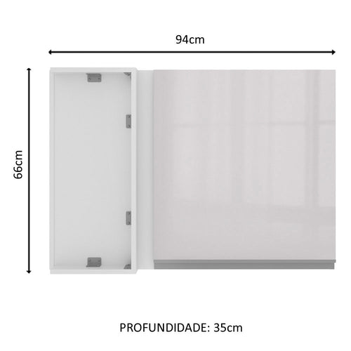 Armário Aéreo de Canto Madesa Acordes 100% MDF 1 Porta Branco Brilho
