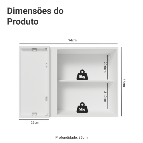 Armário Aéreo de Canto 1 Porta Branco/Crema Vik Madesa