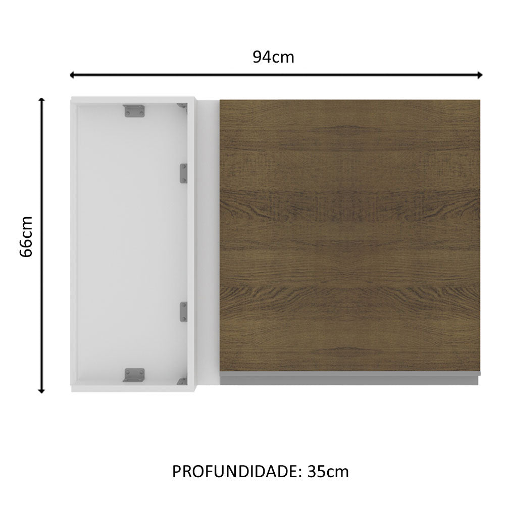 Armário Aéreo de Canto Madesa Acordes 100% MDF 1 Porta Branco/Rustic