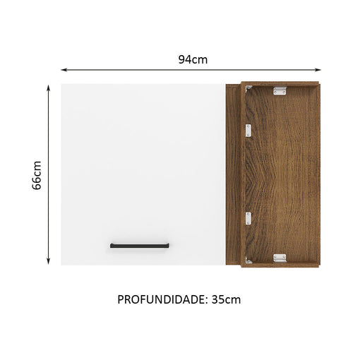 Armário Aéreo de Canto Madesa Agata 1 Porta Rustic/Branco