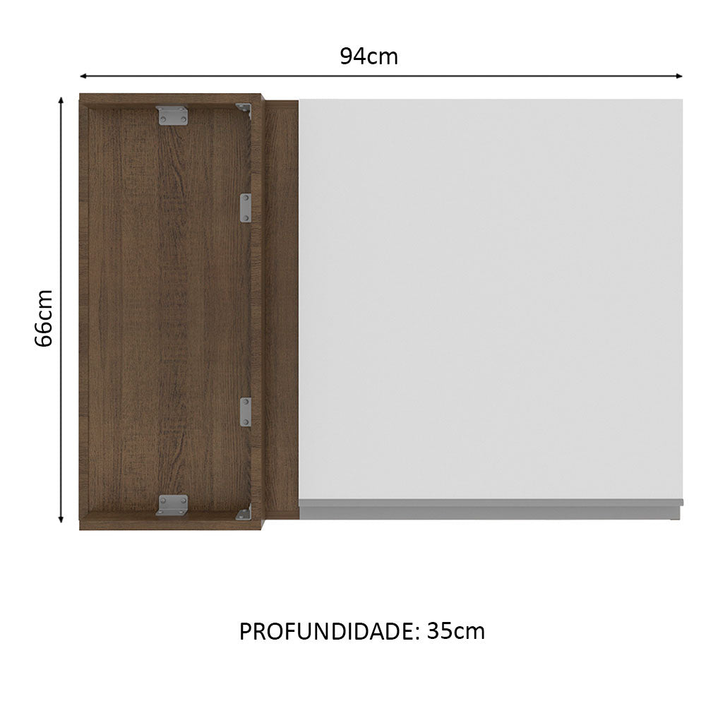 Armário Aéreo de Canto Madesa Glamy 1 Porta Rustic/Branco