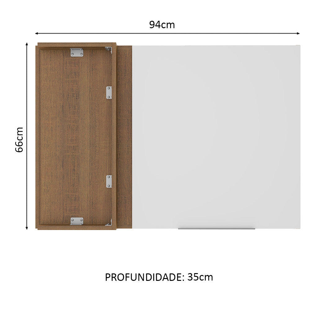 Armário Aéreo de Canto Madesa Stella 1 Porta Rustic/Branco