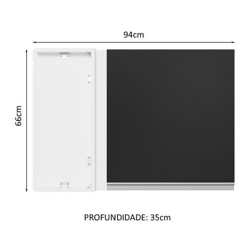 Armário Aéreo de Canto 100% MDF 1 Porta Branco/Preto Acordes Madesa