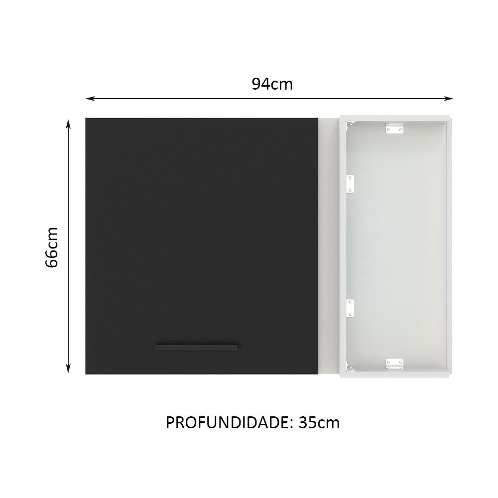 Armário Aéreo de Canto Madesa Agata 1 Porta Branco/Preto