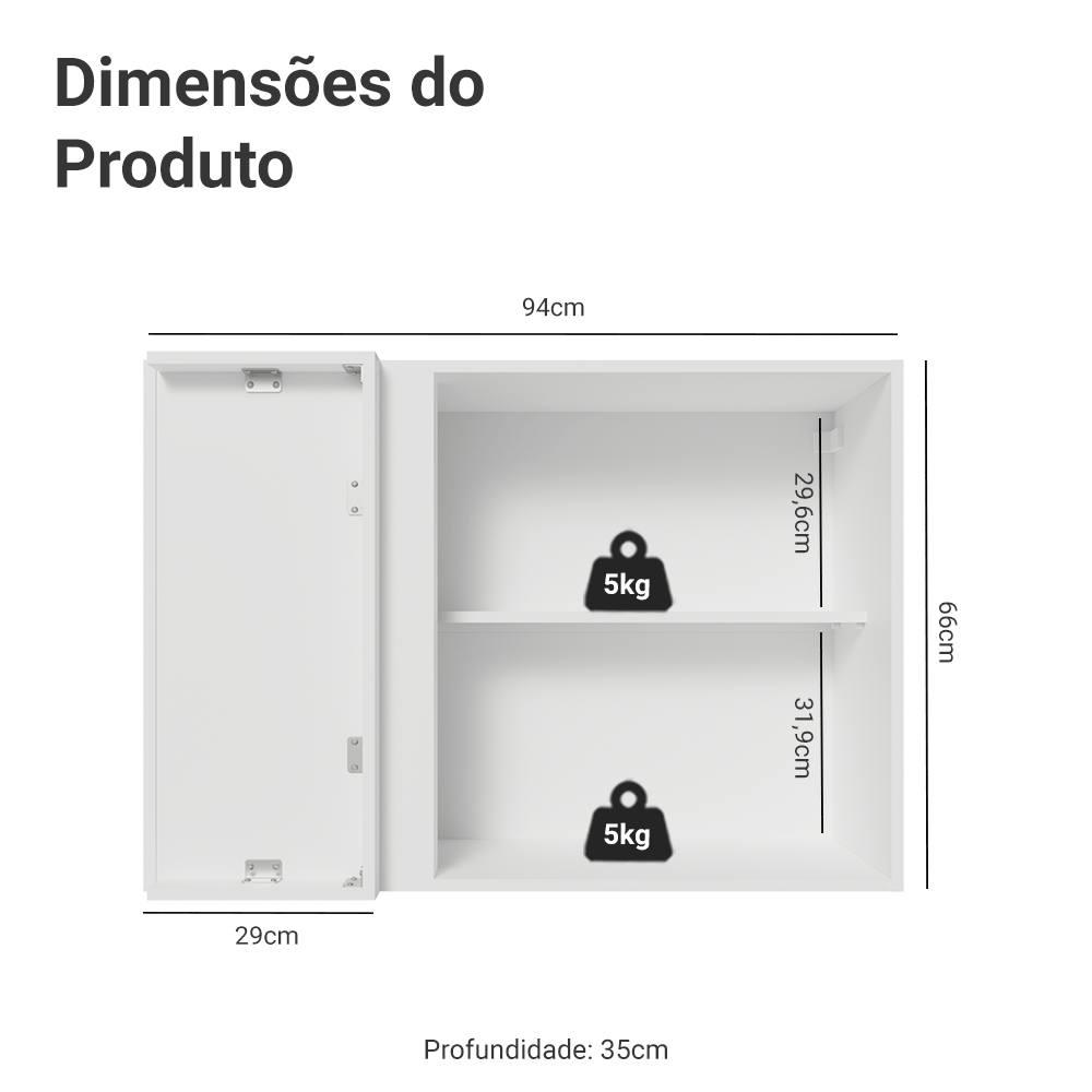 Armário Aéreo de Canto 1 Porta Branco/Preto Vik Madesa