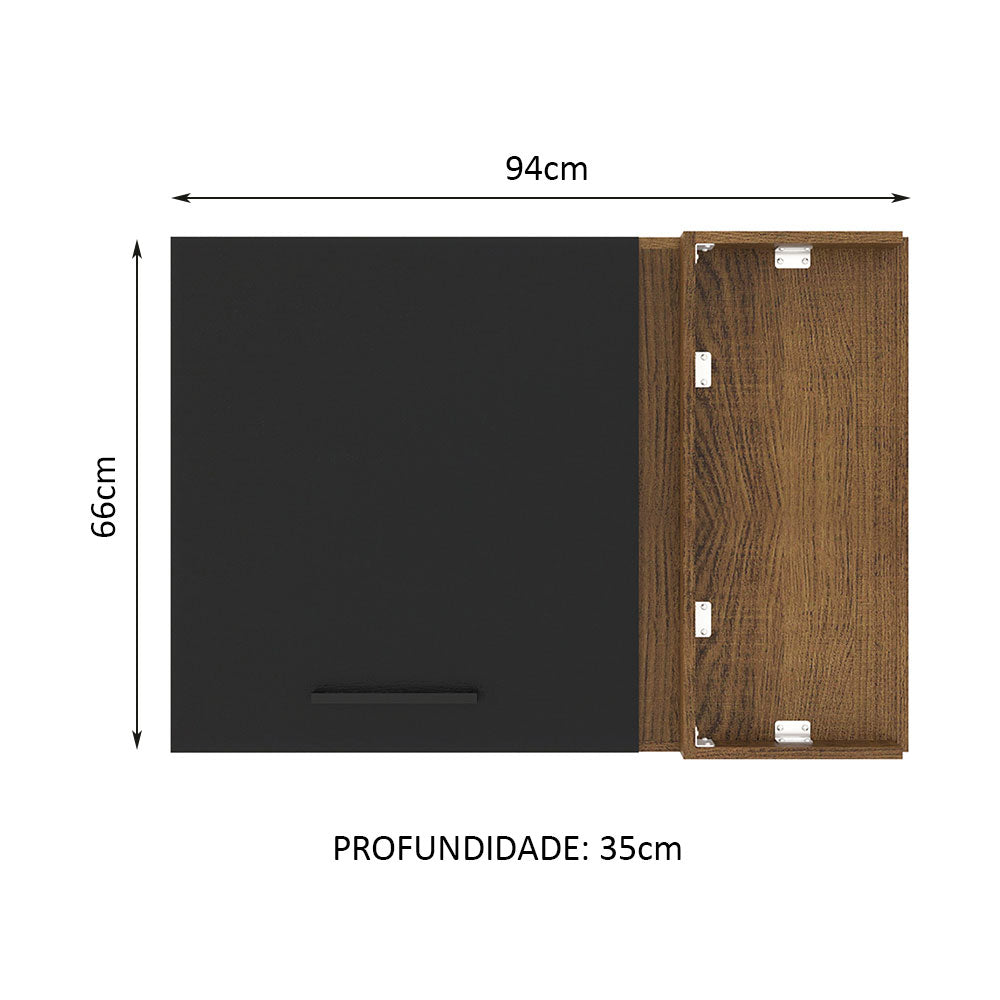 Armário Aéreo de Canto Madesa Agata 1 Porta Rustic/Preto