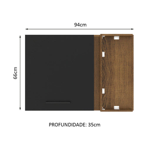 Armário Aéreo de Canto Madesa Agata 1 Porta Rustic/Preto