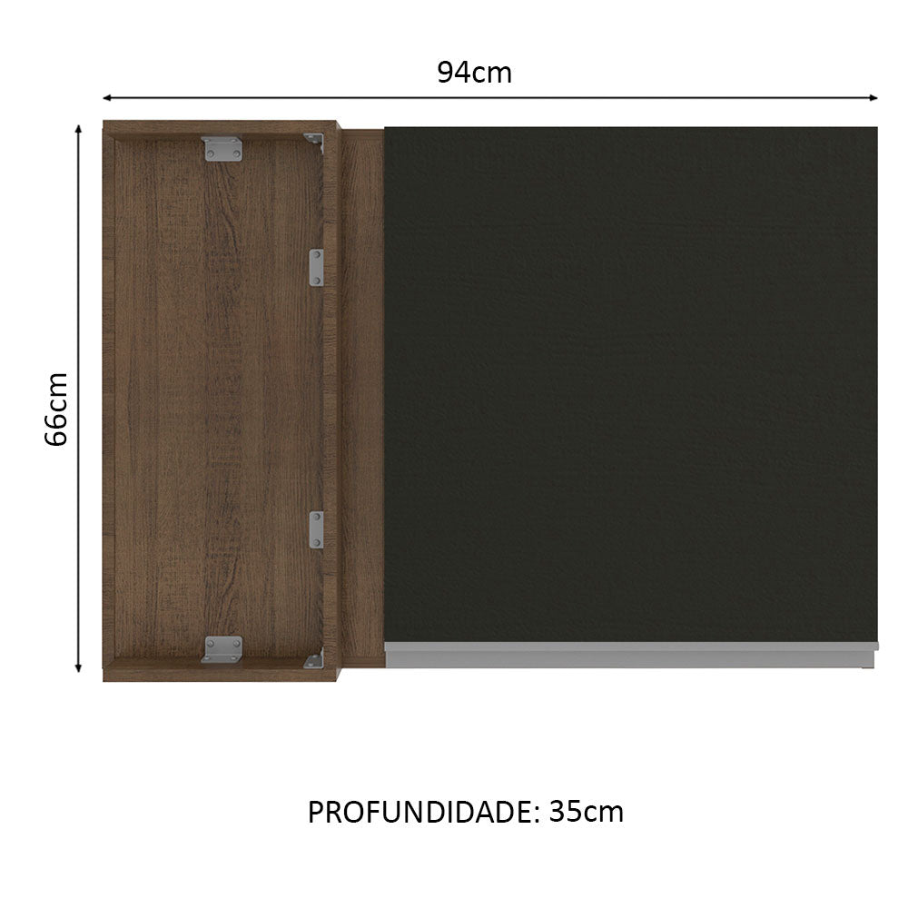 Armário Aéreo de Canto Madesa Glamy 1 Porta Rustic/Preto