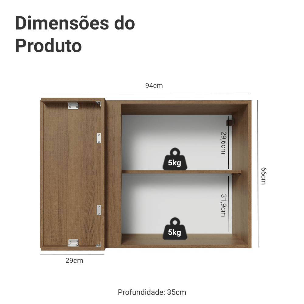 Armário Aéreo de Canto 1 Porta Rustic/Preto Lux Madesa