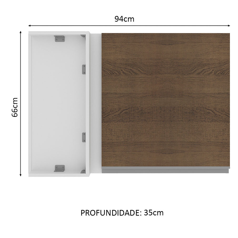 Armário Aéreo de Canto Madesa Glamy 1 Porta Branco/Rustic