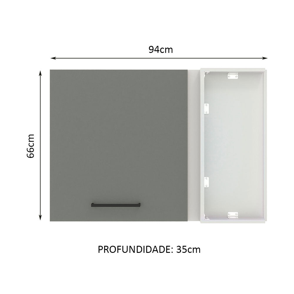 Armário Aéreo de Canto Madesa Agata 1 Porta Branco/Cinza