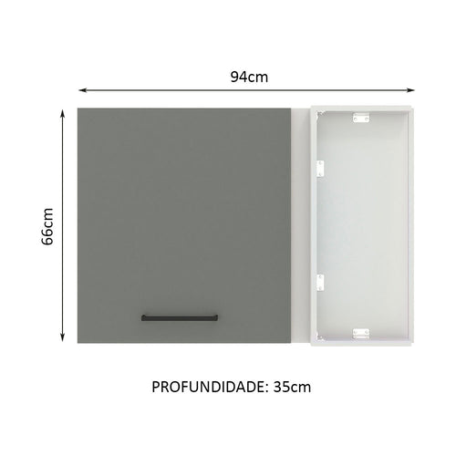 Armário Aéreo de Canto Madesa Agata 1 Porta Branco/Cinza