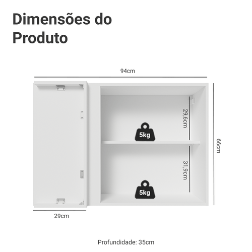 Armário Aéreo de Canto 1 Porta Branco/Cinza Vik Madesa