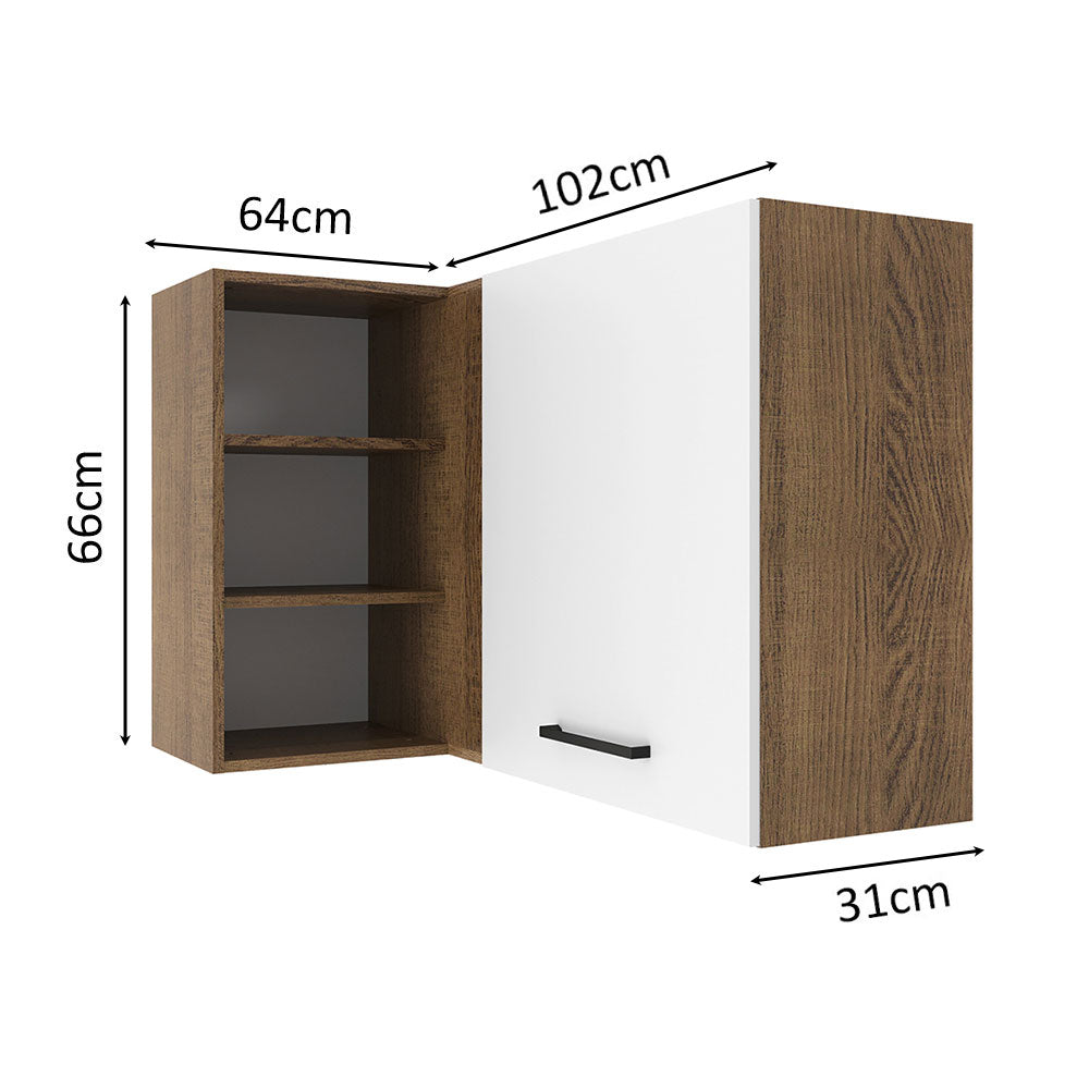 Armário Aéreo de Canto Madesa Agata 1 Porta para linha de 60 cm de profundidade Rustic/Branco