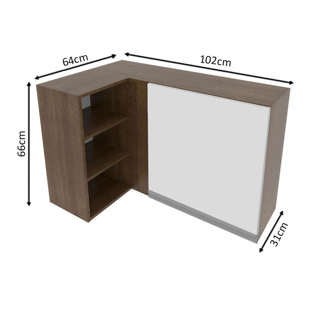 Armário Aéreo de Canto Madesa Glamy 1 Porta para linha de 60 cm de profundidade Rustic/Branco