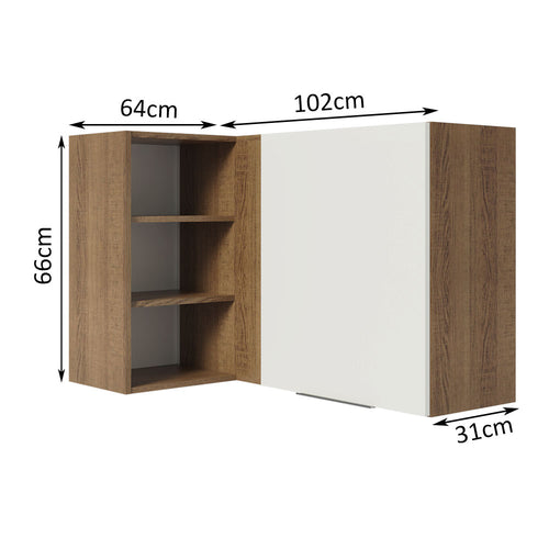 Armário Aéreo de Canto Madesa Stella 1 Porta para linha de 60 cm de profundidade Rustic/Branco