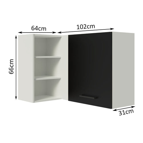 Armário Aéreo de Canto Madesa Agata 1 Porta para linha de 60 cm de profundidade Branco/Preto